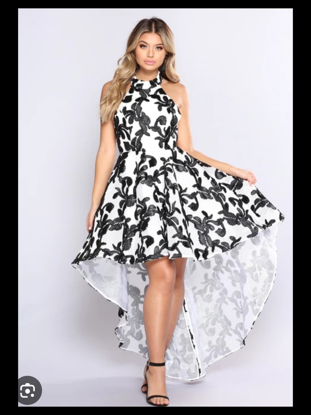 Boston Proper XL Like NEW Black and White Halter High-Low Lace Dress